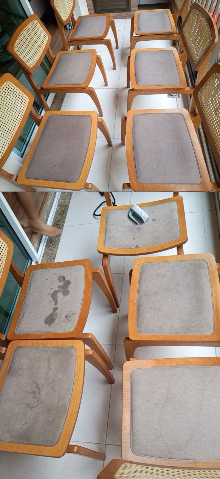 Cadeiras de jantar com assentos estofados limpos